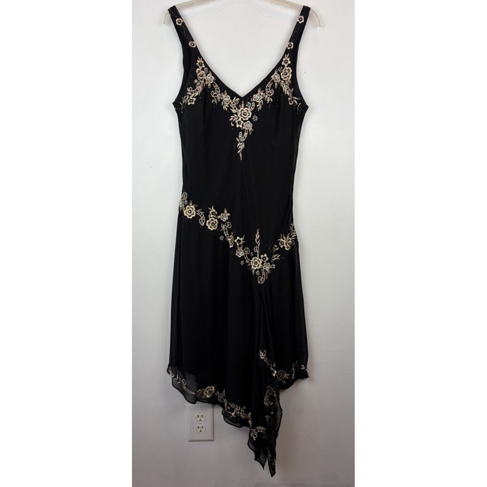 Asymmetrical Slip Dress Womens 14 Floral Embroidery Y2K Gown Midi Fairy Dark